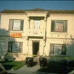 Damaged 2-story apartment building in Central Los Angeles. 1994 Northridge Earthquake.
